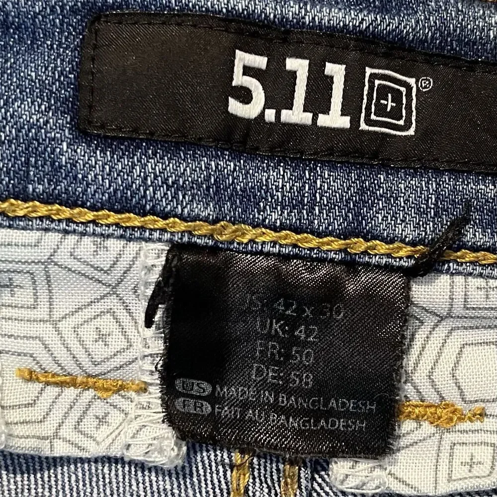 5.11 Tactical Defender-Flex Straight Leg Jeans Mens 42x30 Medium Wash 74477